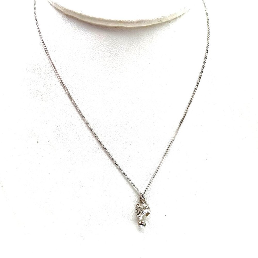 Vintage Crystal Filigree Pendant Necklace, Clear Stone on Silver Tone Choker
